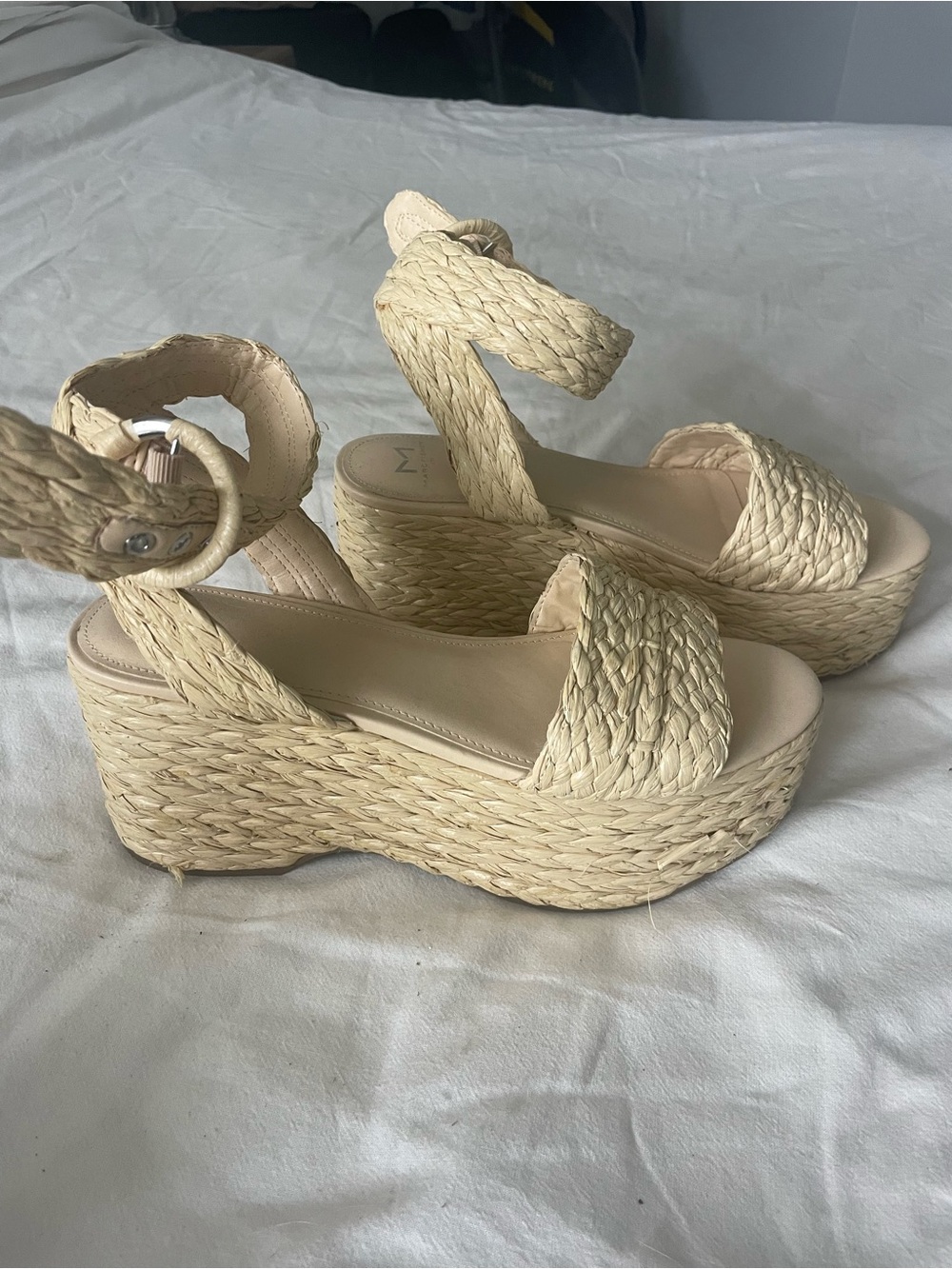 Marc Fisher Cream Braided Platform Wedge Sandals
